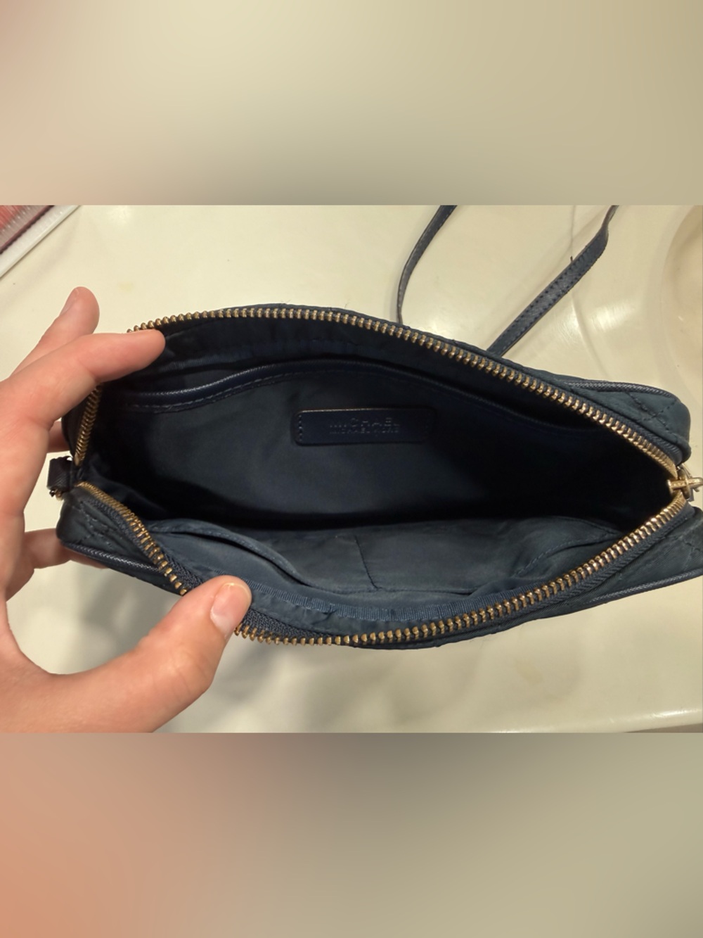 Michael Kors Quilted Navy Crossbody with Gold Chain - Picture 3 of 3